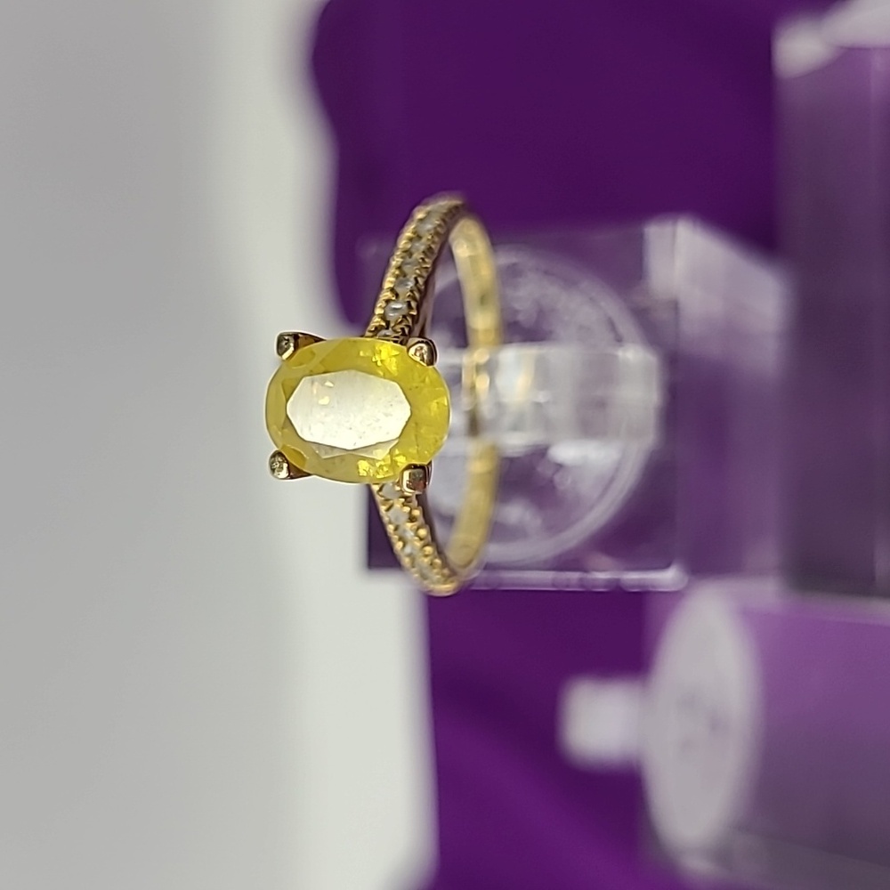 Yellow Sapphire and Diamond Solitare Ring